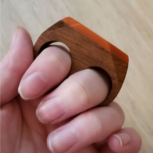 ORANGE Double Wood Ring - Picture 2 of 3